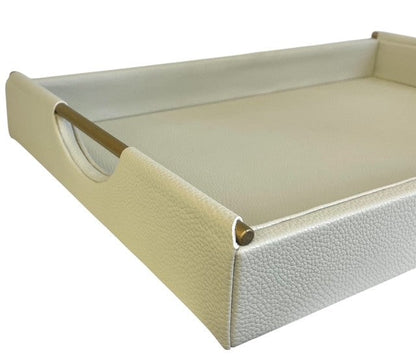 101 Cream Leather Look Tray W/Gold Rod Handle 46Cm