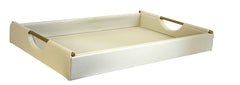 101 Cream Leather Look Tray W/Gold Rod Handle 46Cm
