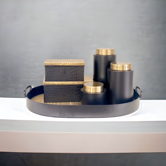 103N - Jar Antique Brass/Black Croc 20Cm