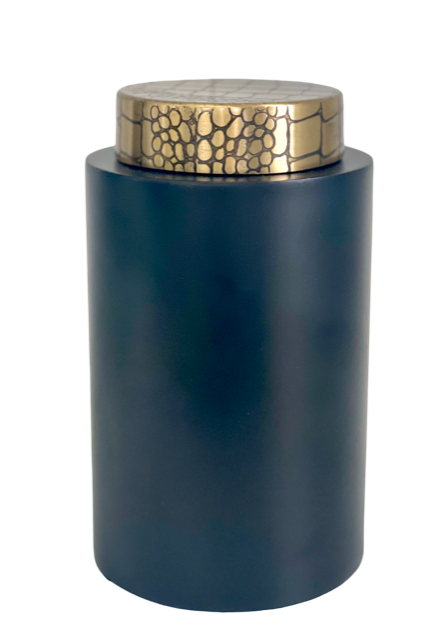 103N - Jar Antique Brass/Black Croc 20Cm