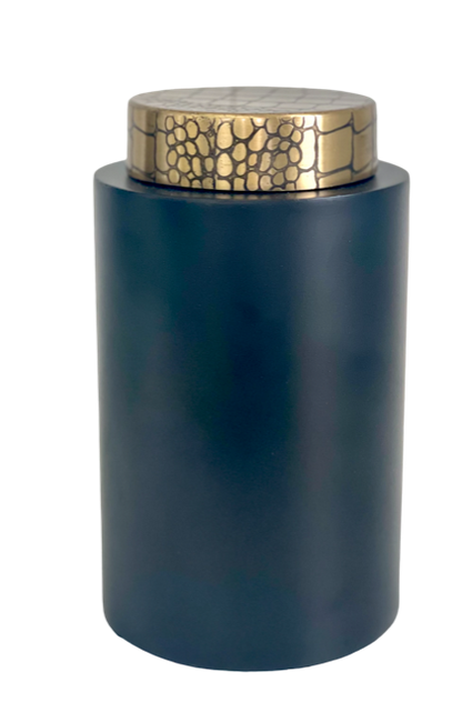 103N - Jar Antique Brass/Black Croc 20Cm