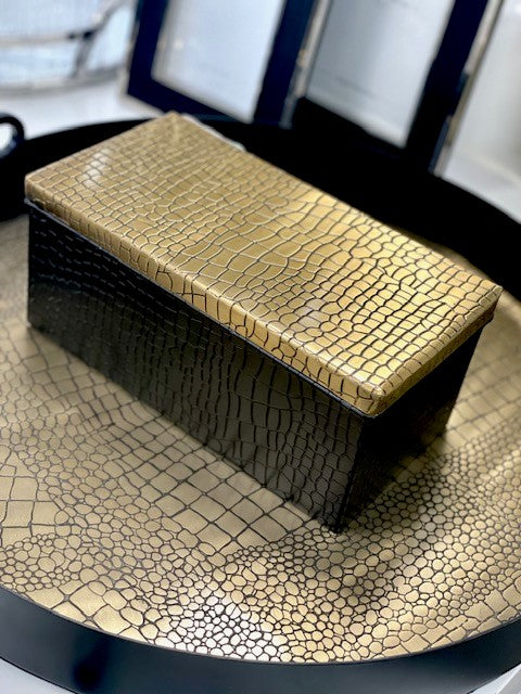 103R - Deco Box Antq Brass/Black Croc Lrg 23X12