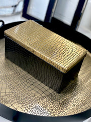 103R - Deco Box Antq Brass/Black Croc Lrg 23X12