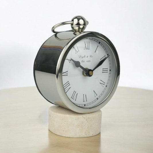 109A Nickel Round Clock Travertine