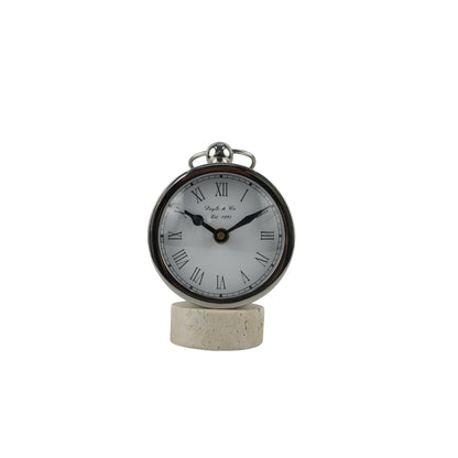 109A Nickel Round Clock Travertine