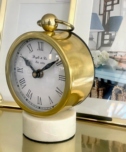 109 Round Gold Clock White Marble