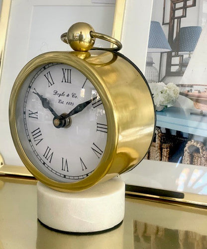 109 Round Gold Clock White Marble