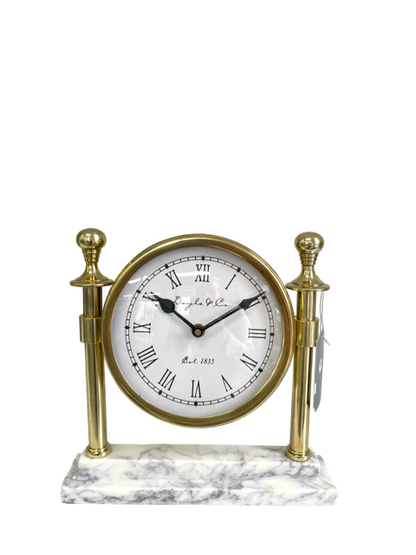 109C - Round Column Clock White Marble Base: Gold
