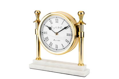 109C - Round Column Clock White Marble Base: Gold