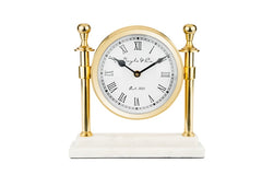 109C - Round Column Clock White Marble Base: Gold