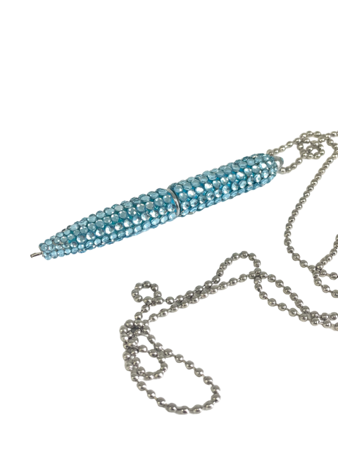 116D - Glam Blue Crystaline Pen On Chain