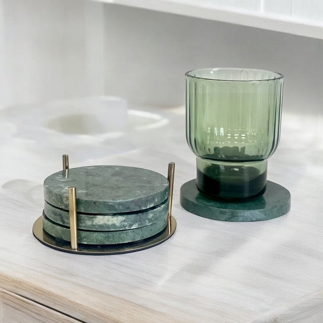 125U Green Terrazo Coasters 4 Pcs In Gold Stand