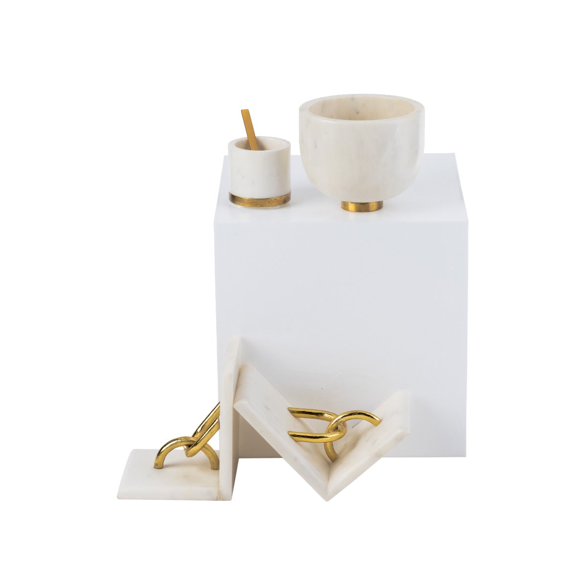 125F - Marble And Gold Pinch Pot & Spoon