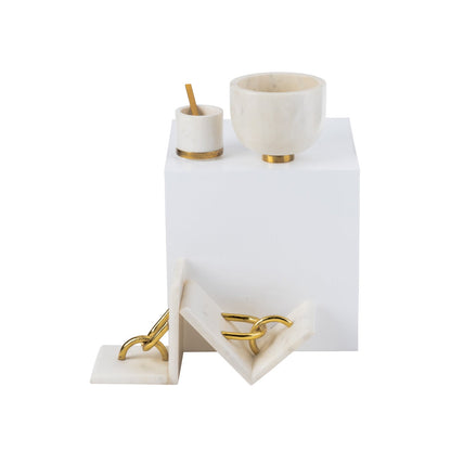 125F - Marble And Gold Pinch Pot & Spoon