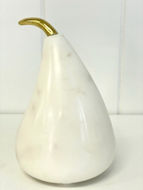 125B - Marble And Gold Stem Pear 11.5X8Cm