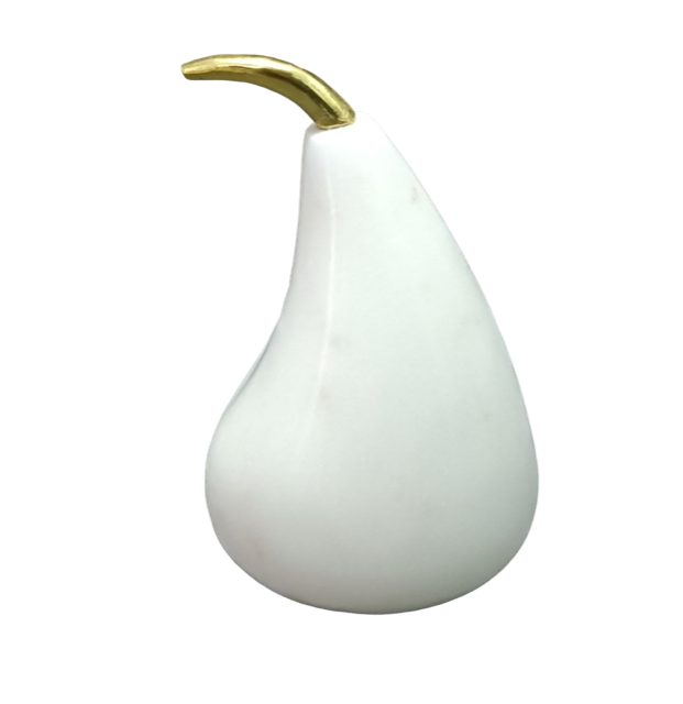 125B - Marble And Gold Stem Pear 11.5X8Cm