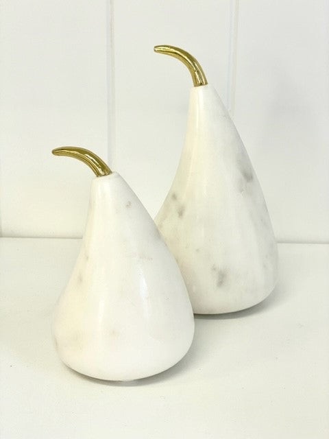 125B - Marble And Gold Stem Pear 11.5X8Cm