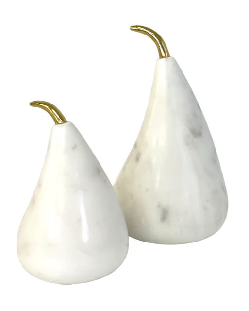 125B - Marble And Gold Stem Pear 11.5X8Cm