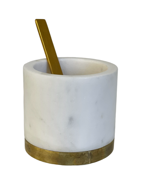 125F - Marble And Gold Pinch Pot & Spoon