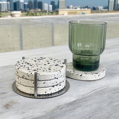 125T Marble Terrazzo Coasters 4Pcs In Silver Stand