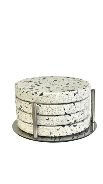 125T Marble Terrazzo Coasters 4Pcs In Silver Stand