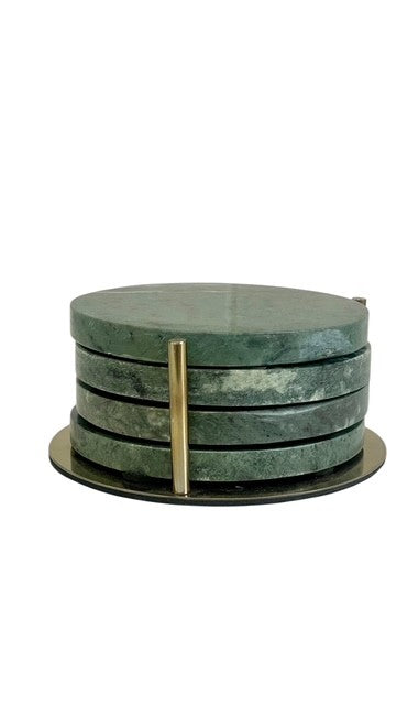 125U Green Terrazo Coasters 4 Pcs In Gold Stand