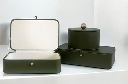 126W Moss Green Stitched W/Gold Decor Box :24X15