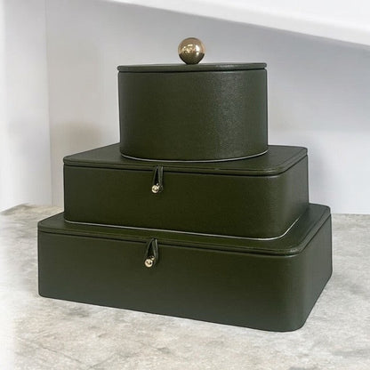 126W Moss Green Stitched W/Gold Decor Box :24X15