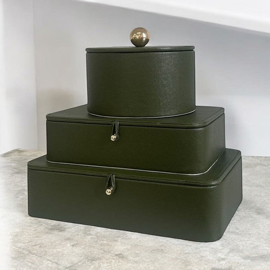 126X Moss Green Stitched W/Gold Decor Box Large 28X18