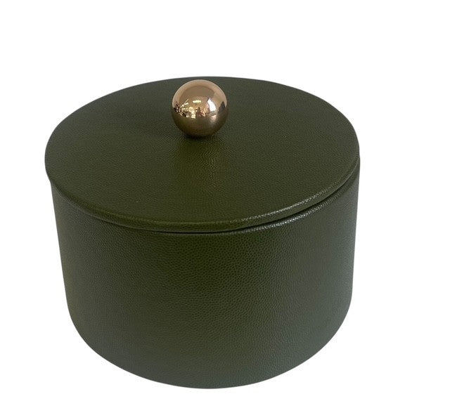 126Y  Moss Green Stitched W/Gold Decor Box Round 16X9