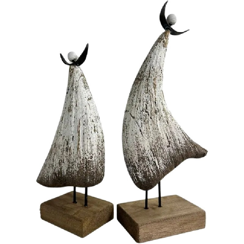Set/2 Asst Size Handcrafted Contemporary Wooden Angels 11.5x5x24/10.5x5x20cm