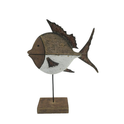 Set/2 Asst Size Handcrafted Fish on Base 22x7x28/15x6x20