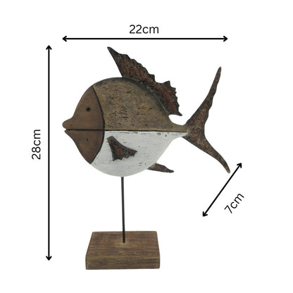 Set/2 Asst Size Handcrafted Fish on Base 22x7x28/15x6x20