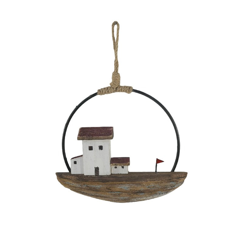 Set/2 Asst Handcrafted Round Boat/Beach Wall Art 28x2x20cm
