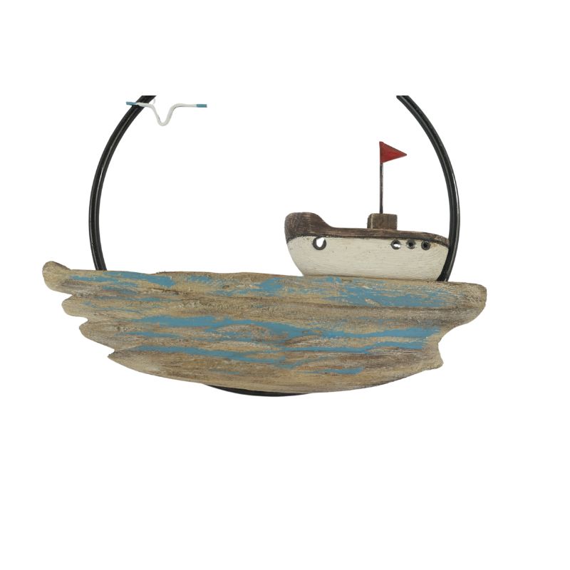 Set/2 Asst Handcrafted Round Boat/Beach Wall Art 28x2x20cm