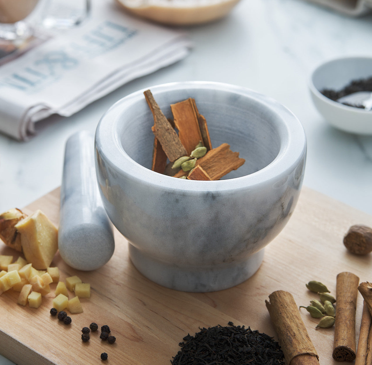 Marble Footed Mortar And Pestle - White