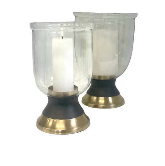 131F - Black & Brass Hurricane Small 28.5X17Cm