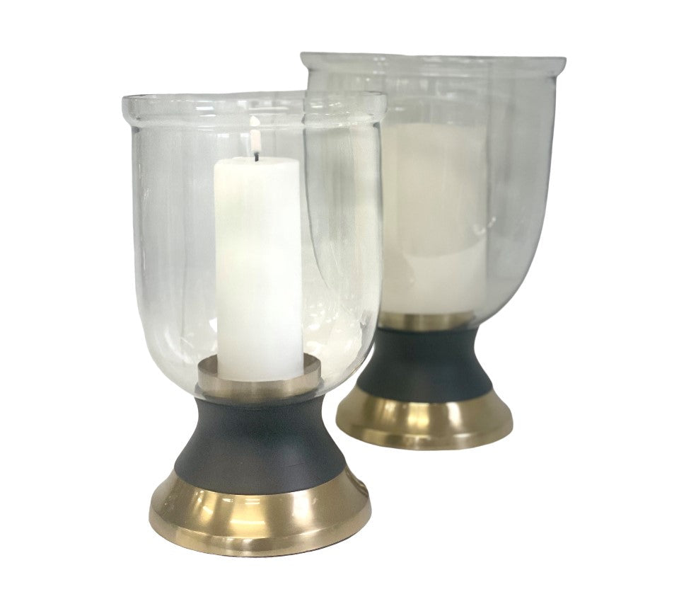 131F - Black & Brass Hurricane Small 28.5X17Cm