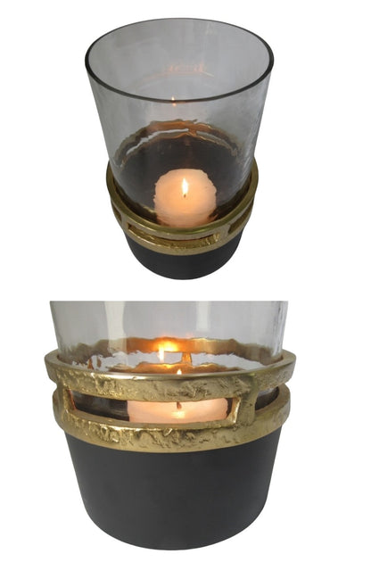132 Black And Antiqued Gold Glass Hurricane
