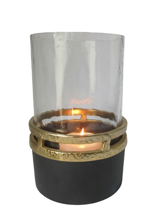 132 Black And Antiqued Gold Glass Hurricane