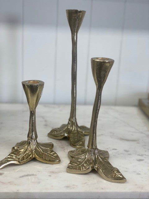 145J Dutch Leaf Footed Candlestick Small 14Cm