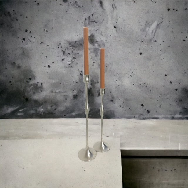 145F - Pewter Look Taper Candle Holder 47Cm