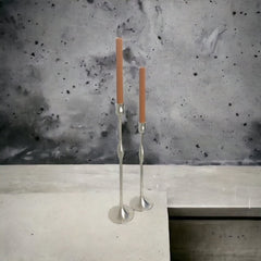 145F - Pewter Look Taper Candle Holder 47Cm