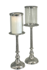 147P - Hammered Pillar Candlestick W/Glass 43Cm