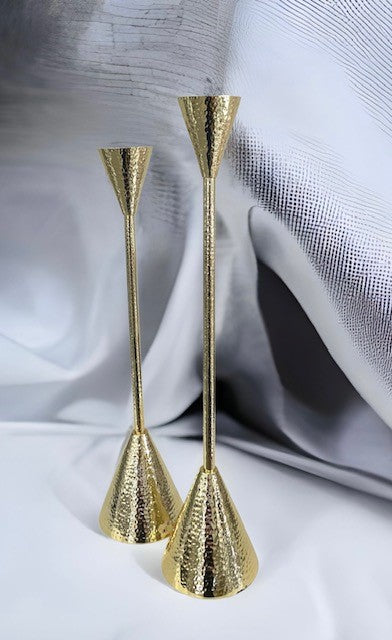 147X - Slender Hammered Bell Candlestick Gold Large 49Cm