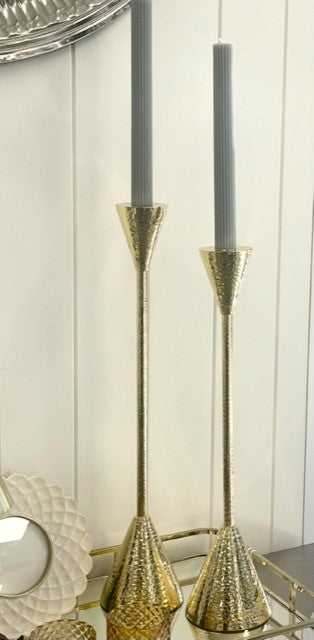 147W - Slender Hammered Bell Candlestick Gold Small 45Cm