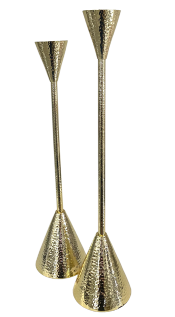 147X - Slender Hammered Bell Candlestick Gold Large 49Cm