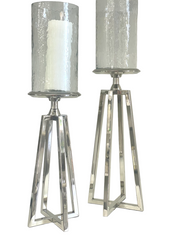 148W - Quattro Nickle Candlestick Silver W/Hammered Glass 54Cm