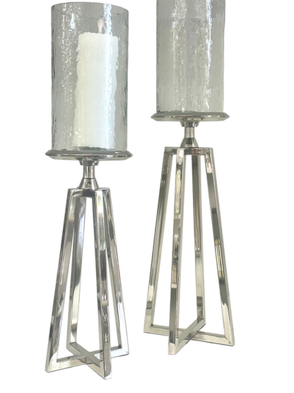 148V - Quattro Nickle Candlestick W/Hammered Glass 48Cm