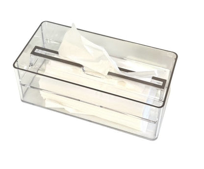 14S Acrylic Tissue Box Open W/ Silver Trim